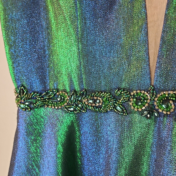 Clarisse Prom Dress Sz 16 Green Blue rhinestone beaded Gown Wedding Fairy - Picture 3 of 8